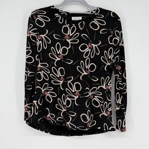 MASAI Copenhagen Abstract‎ Floral Long Sleeve Top Black Pink Size M
